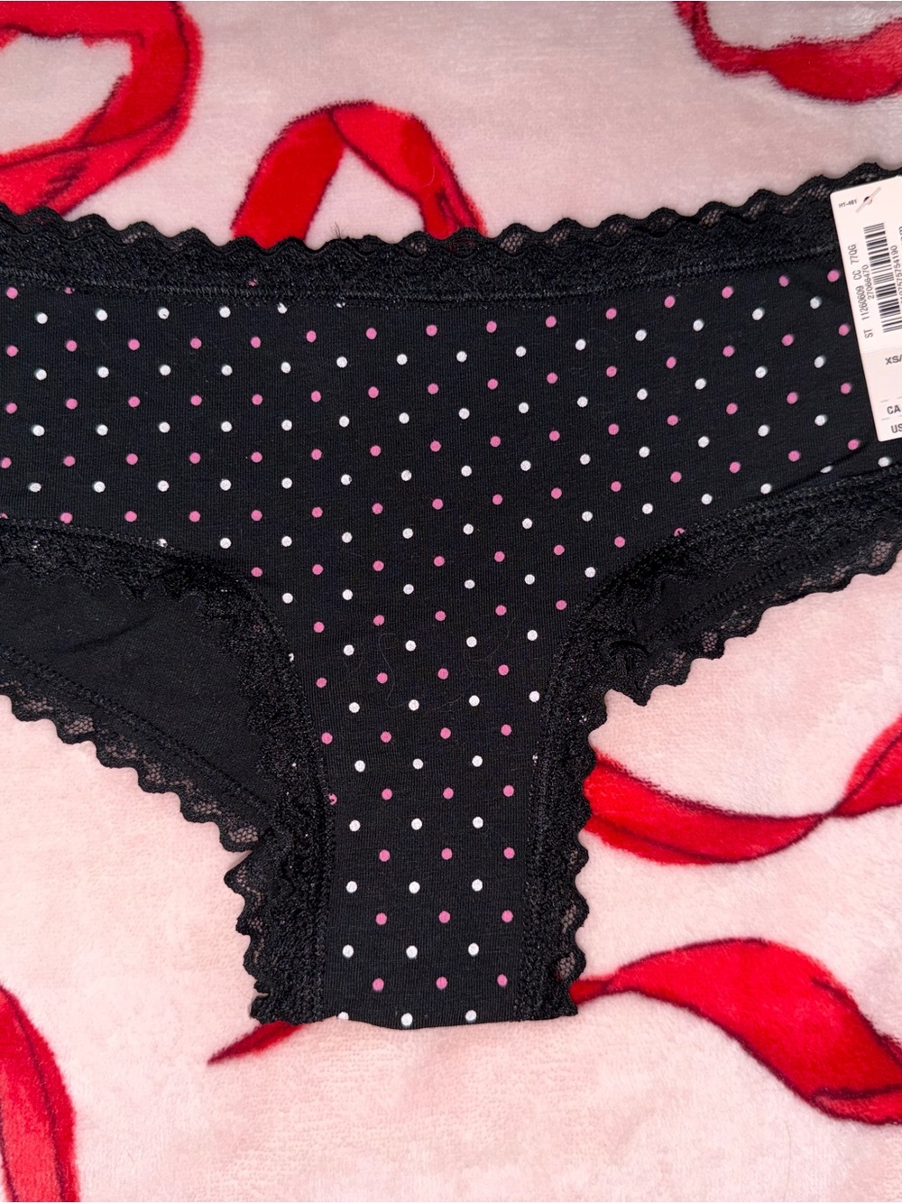 Victoria's Secret Black cheeky Panty with Pink and White Polka Dots